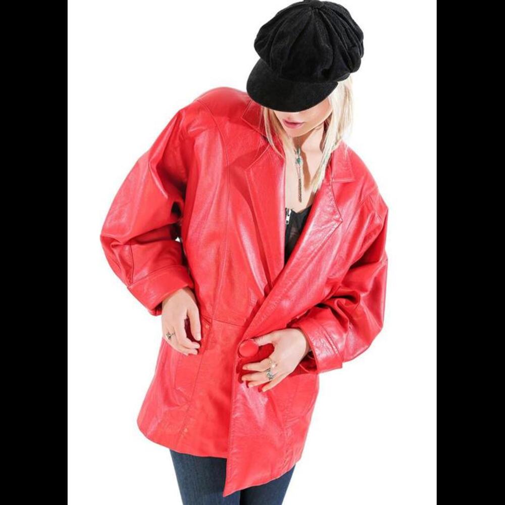 Christian Dior 80s VTG Red Leather Coat Jacket Vintage Dior